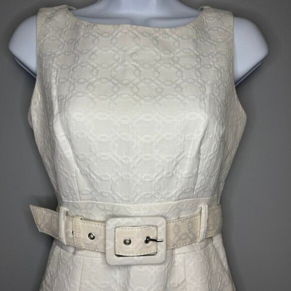 Banana Republic Retro LWD Belted Lined Embossed White Bridal Sheath Dress Sz 0 - Picture 2 of 5